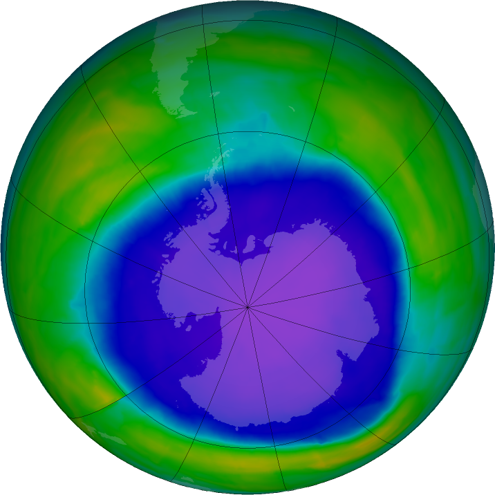 Antarctic ozone map for 03 October 2015